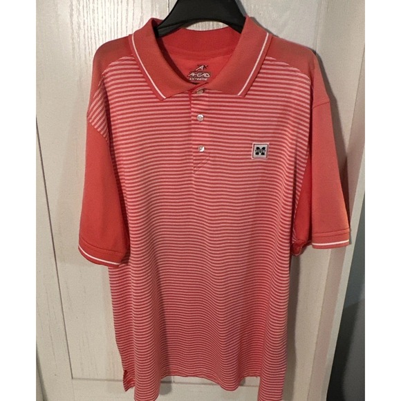 Ahead Polo Shirt Men's XL Gray Striped Golf Casual Preppy Performance‎ - Picture 2 of 5